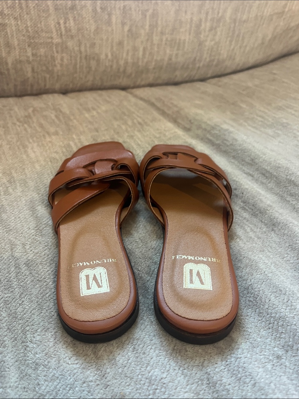 Bruno Magli Cognac Leather Braided Slide Alessia Sandals - Picture 4 of 6